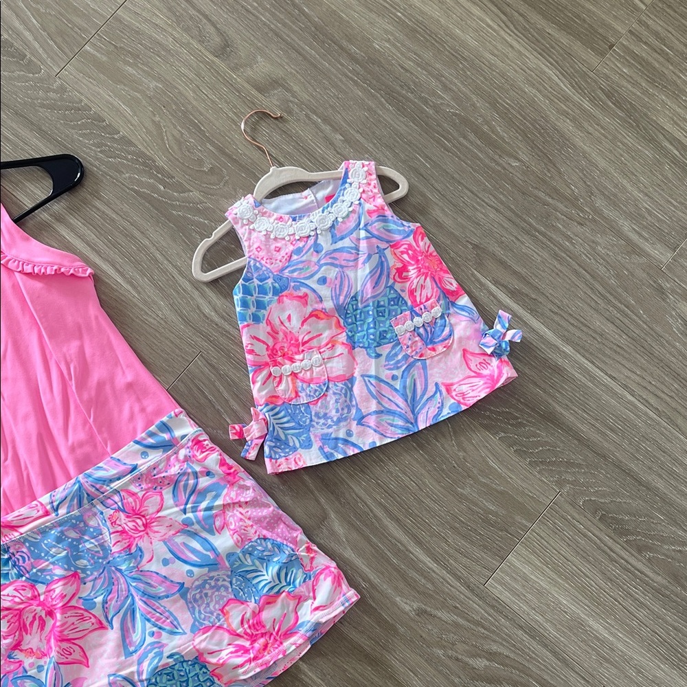 Lilly Pulitzer Pink & Blue Floral Baby dress with Lace Trim